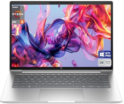 HP ProBook 4 G1a 14 Business Laptop, AMD Ryzen 5 230, 14 WUXGA IPS (1920x1200), 16 GB DDR5 RAM, 512 GB SSD, Radeon 760M, Fingerprint, Deutsches Tastaturlayout, Windows 11 Pro, Silber