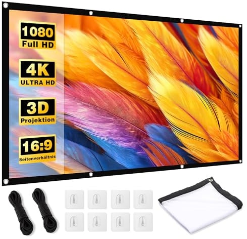 Beamer Leinwand 120 Zoll - 16:9 HD Faltbare Projektionsleinwand, Anti-Falten 4K Projector Screen 265x150 cm, Doppelseitige Projektion Leinwand für Camping und Heimkino, Zuhause Schule Treffen