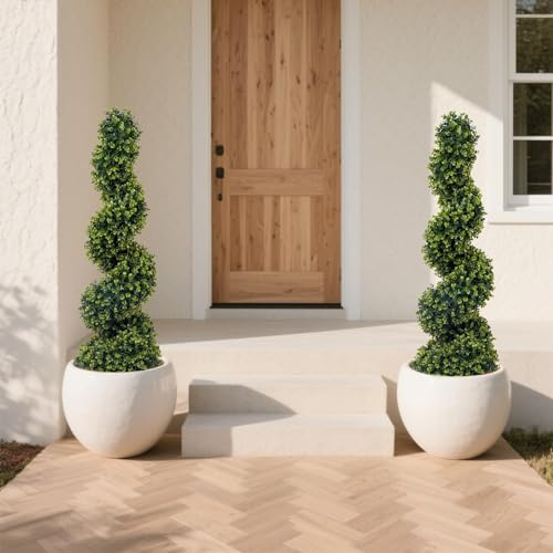 Garvee Künstlicher Eukalyptusbaum 2er Set, Spiral Topiary Pflanze | 2er Set künstliche Eukalyptus-Spiralbäume mit Topf, UV-beständig, pflegeleicht und realistischem Grün für Innen & Außen