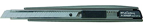 NT Cutter Ganzmetallcutter A-300 GRP (9 mm Abbrechklinge, Druchtastenmechanik, Auto-Lock Mechanismus, ohne Ersatzklinge, Länge 150 mm) 489642