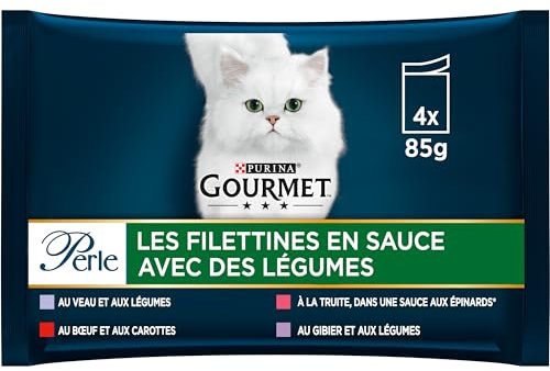 Gourmet - Les Filettines avec des Légumes : Veau-Légumes, Gibier-Légumes, Bœuf-Carottes, Truite dans Une Sauce aux Epinards - 4 x 85 g - Lot de 12