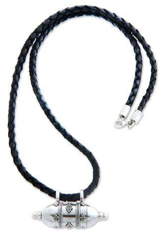 NOVICA Artisan Handmade Sterling Silver Locket Necklace Leather Pendant Cord Indonesia Prayer [cord 20.75 in L x 0.2 in W Pendant(s) 0.9 in L x 1.6 in W x 0.5 in D] ' Message in A Bottle'