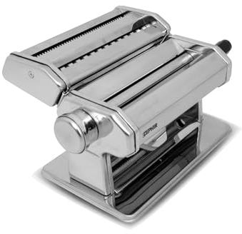 Zephir, Macchina Manuale per la Pasta Fresca, Struttura da 180mm, Morsetto di Fissaggio, Manovella Removibile con Impugnatura in Plastica, Piedini Antiscivolo, 7 Posizioni, 2 Rulli da Taglio XL