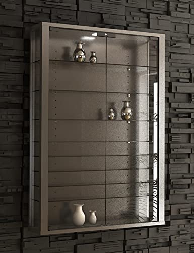 VCM Glasvitrine hängend | Vitrine Glas mit ESG-Sicherheitsglas | Maße: H. 91 x B. 59 x T. 18 cm | Hängevitrine Glas | Modern und platzsparend | Glas Vitrinenschrank - Vitrosa Mini Silber