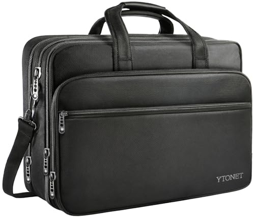 Ytonet Laptop Bag, Expandable Laptop Briefcases for Men Fits 17.3 Inch Laptop Case Computer Bags, Water Resistant Multi Compartments Mens Laptop Work Bag with Luggage Strap for Bussiness Travel, Black