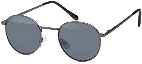 styleBREAKER Unisex Panto Sonnenbrille mit runden Gläsern | Metallrahmen mit Federscharnier & UV400 Schutz | verspiegelte oder getönte Flachgläser, Gestell Anthrazit/Glas Grau getönt