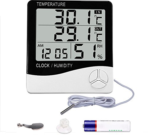 Mengshen Termometro Igrometro Digitale, Monitor Di Umidità Di Temperatura Interna Ed Esterna, Display Lcd, Batteria Inclusa - TH03