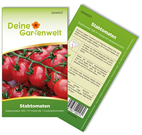 Stabtomaten Supersweet 100 F1 Samen - Solanum lycopersicum - Tomatensamen - Gemüsesamen - Saatgut für 10 Pflanzen