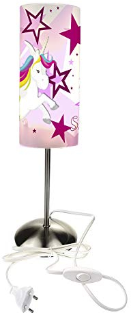 CreaDesign TI-1129-02 Einhorn Sterne rosa Nachttischlampe Kinderzimmer mit Namen, Kinder Tischlampe/Schlummerlicht mit Schalter für Steckdose, E14, 38 cm hoch