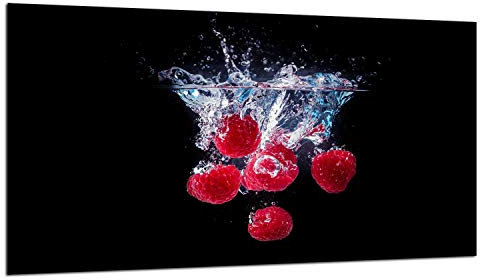 TMK - Plaque de cuisson en verre - 90 x 52 cm - Protection contre les éclaboussures - Plaque en verre - Décoration - Noir - Fruits