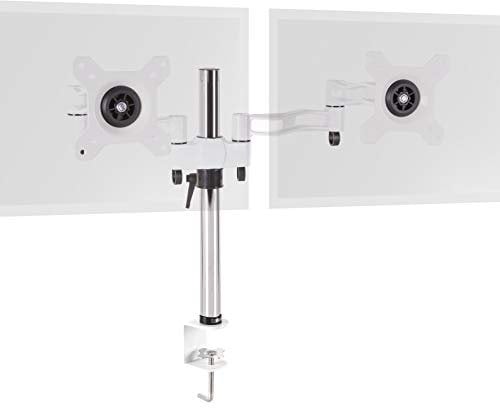 Duronic Dual Monitor Stand DM352 WE Double Monitor Arm White Twin Riser Two Mount for 13-27” Computer Screen 2 Height Adjustable Clamp Stands for PC Gaming Work Desk Home & Office Studio, VESA 75 100