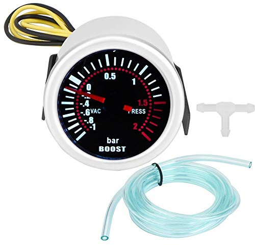 Dingln Reloj Presión Turbo, 2 52 mm 12V Universal Car Turbo Boost Manómetro, indicador de presión con barra de luz LED
