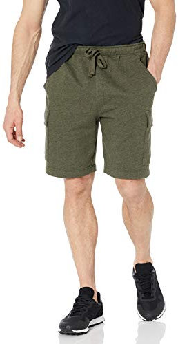 Amazon Essentials Pantaloncini cargo in pile Uomo, Verde Oliva Puntinato, XL