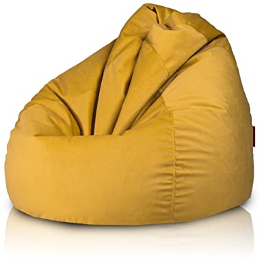 Ecopuf Fuzzy - Pouf Fauteuil en Microfibre - Pouf Poire Adulte - Fauteuil Relax Salon - Pouf Salon avec Rembourrage en Billes de Polystyrène - Meubles de Salon - 80x110 cm - Jaune A28