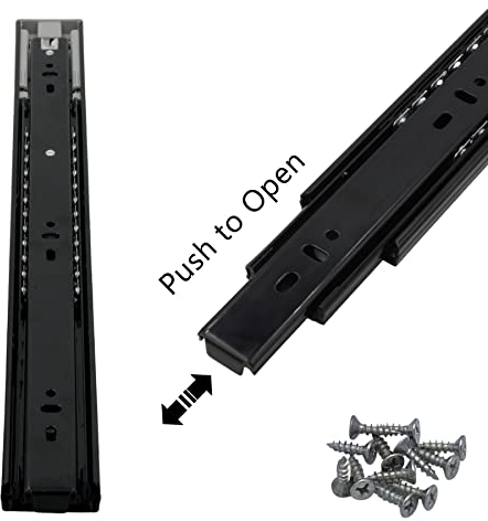 BRESKO 2 Stk. (1 Paar) Schubladenschiene Push to Open Laufschiene Vollauszug Schubladenauszug schwarz 50 cm Auszug