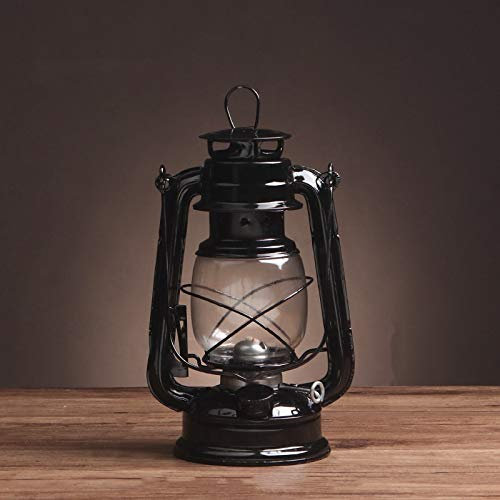 Lámpara de petróleo de iluminación retro, adecuada para camping al aire libre, jardín (negro)