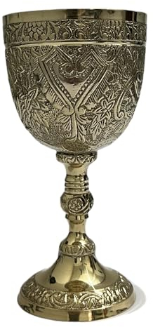 Morcomart Weinlese-Kelch aus Messing, geprägt, mittelalterlich inspiriertes Glas, Gothic-Thema, Weihnachtskelch