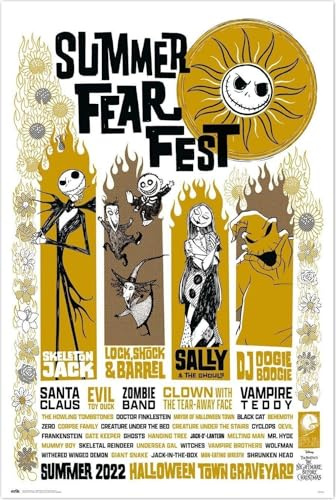 Grupo Erik Disney Poster - Nightmare Before Christmas Poster Summer Fear Fest - Kunstdruck - Deko Schlafzimmer - Deko Wohnzimmer - Größe : 61 x 91 - Offizielle Lizenz - Disney Fanartikel