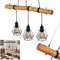 HOFSTEIN Pendelleuchte Seegaard, 3-flammige Hängelampe aus Metall/Holz in Schwarz/Braun im skandinavischen Design, Hängeleuchte m. Holzstab u. gitterförmigen Schirmen, 3x E27, höhenverstellbar