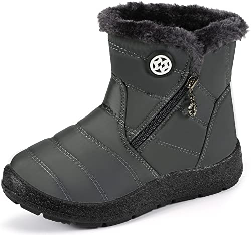 Stivali da Neve Ragazzi Ragazze Scarpe Invernali Bambini Fodera Calda Stivali Piatto Impermeabili Stivaletti Morbide Antiscivolo Grigio#2 32 EU = 33 CN