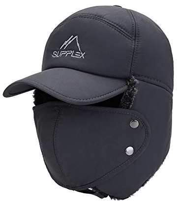 iNszkoos Winter Fliegermütze, Unisex Kunstfellmütze mit Ohrenklappen & Mundschutz für Herren Damen, Warm Trappermütze Bomber Hut, Fellmütze Pilotenmütze Wintermütze für Skifahren Outdoor (Grau, S)