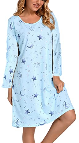 Dreamskull Nightdress for Women Ladies Long Sleeve Nightie Loose Nightshirt Cartoon Stely Nightgowns Home T-Shirt Dress For Autumn