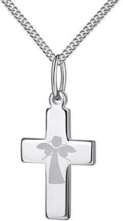 JEVELION Kreuz-Anhänger mit Schutzengel-Gravur 925 Silber Silberkreuz mit Halskette Kreuz aus Sterlingsilber