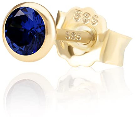 NKlaus Einzel 5,0mm 585 Gelb Gold 14 Karat Ohrstecker Kristall Zirkonia Dunkelblau Butterfly Verschluss Damen Mädchen 11044