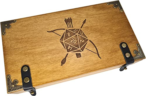 World of Dice - Würfeltruhe aus Holz Archer - für bis zu 150 Pen & Paper Würfel, mit Würfelteller, ideal für Dungeons and Dragons (D&D)