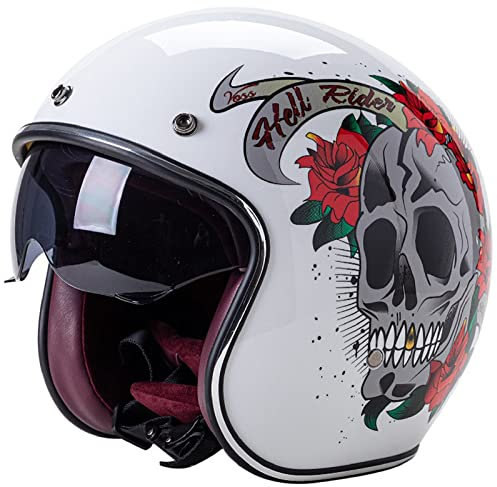 Casco Moto Jet Uomo ECE Omologato-Donna Scooter Casco Aperto Adulto Vintage Doppia Visiera Casco Jet Vintage Mezzo Casco Moto B,L=59-60CM