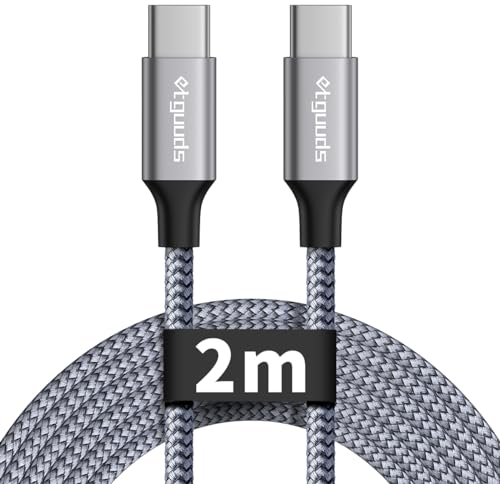 etguuds Câble USB C vers USB C Long 2M, Cable C to C Charge Rapide 60W Cordon en Nylon Tressé Compatible avec iPhone 15 Galaxy S24 S23 S22 S21 MacBook Pro/iPad Air/Pixel 9