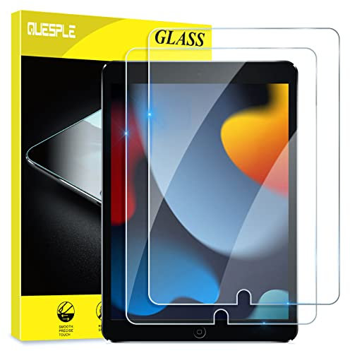 QUESPLE Displayschutzfolie für iPad 9 2021/ iPad 8 2020/ iPad 7 2019, gehärtetes Glas, kompatibel mit iPad 10,2 Zoll (9./8./7. Generation), Anti-Fingerabdruck/Kratzer