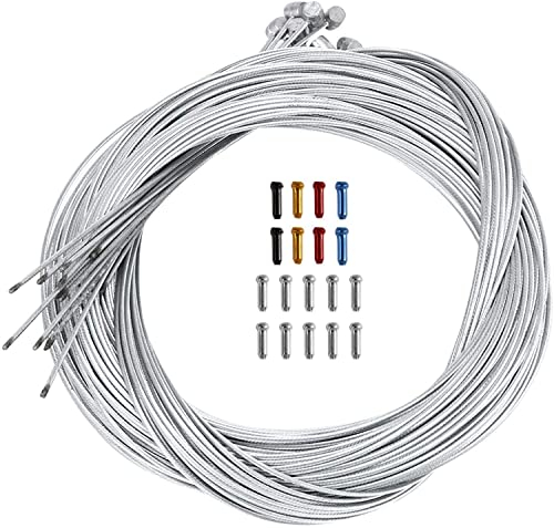 LATRAT 10 x Cavo Freno Interno Universale per Bicicletta Cavo Freno Set con 18 x Puntali, Cavo Freno Bici da 1,75 m per Mountain Bike - Argento