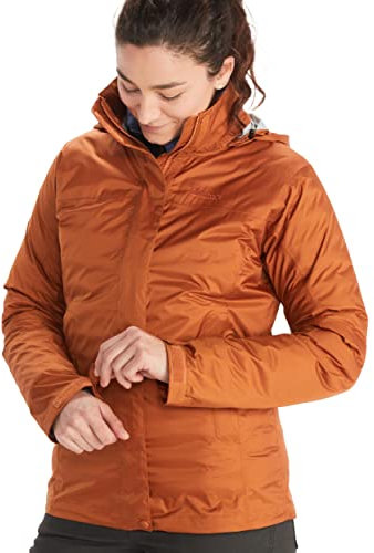 Marmot Damen Wm's PreCip Eco Jacket, Wasserdichte Regenjacke, winddichter Regenmantel, atmungsaktiver, faltbarer Hardshell Windbreaker, ideal zum Fahrradfahren & Wandern, Copper, M
