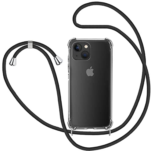 KetteTech Handyband Hülle für iPhone 14 Hülle mit Band, Transparent Silikon Handyhülle mit Kette zum Umhängen Schutzhülle, Schwarz