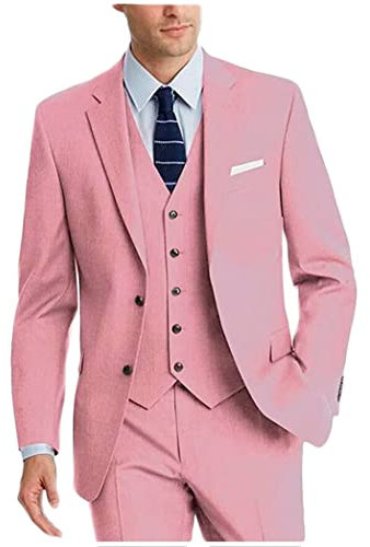 Uomini Due Pulsanti Business Suit Single Breasted Peak Label Abito Da Sposa Sposo Smoking Giacca Pantaloni Gilet Set, rosa, 52
