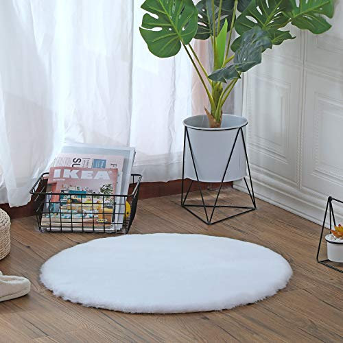HEQUN Weicher Kunstkaninchenfell-Teppich|Kurzfell-Teppich Kunstfell Hasenfell Imitat | Lammfell-Teppich | Kunstfell Schaffell Imitat | Faux Bett-Vorleger oder Matte für Stuhl Sofa (Weiß, 90 x 90 cm)