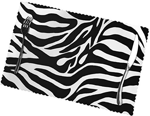 Zebra Print Heat-Insulated and Oil-Proof Plate Mats Set of 6, Washable Plate Mats Set