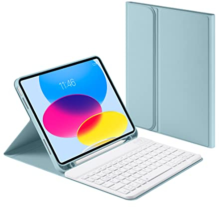 Laetass Hülle mit Tastatur für iPad 10 Generation 10.9 Zoll 2022, Magnetisch Abnehmbarer Tastatur mit stifthalter, Auto Schlaf/Wach, Deutsches QWERTZ-Layout (blau)