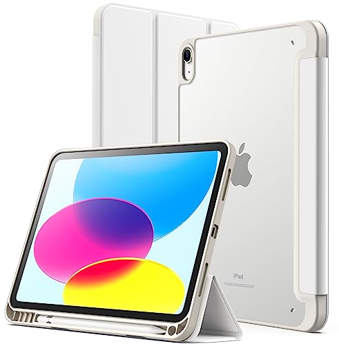 JETech Matt Hülle für iPad (A16) 11./10. Generation (2025/2022) mit Stifthalter, Mattierte Durchscheinende Rückseite Schlank Ständer Tablet Schutzhülle (Weiß)