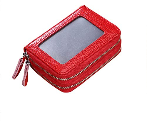 1Pcs Mini Damen Portemonnaie Münzfach Zipper Brieftasche Kartenhalter mit vielen Kartenfäche Echtleder Geldbeutel Portemonnaie mit RFID Reißverschlussetui Kreditkartenhalter Card Holder Wallet