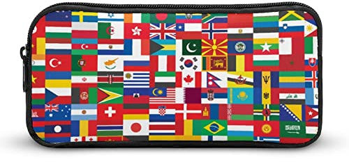 World Flag Cute Pencil Case Box Pen Pouch Travel Small Makeup Organize Storage Bag