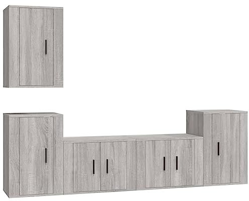 vidaXL TV Schrank Set 5-TLG., Wohnwand Wohnzimmer, Schrankwand Anbauwand mit Stauraum, Lowboard Fernsehtisch Wandmontage, Grau Sonoma Holzwerkstoff