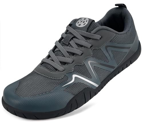 Sisttke Barfuß Traillaufschuhe Damen Herren Barfussschuhe Barfuß Schuhe Leicht Fitnessschuhe rutschfeste Minimalschuhe Wanderschuhe Trekkingschuhe Zehen Sport Outdoor Trail Schuhe,Grau,42 EU