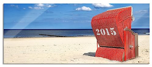 Pixxprint Glasbild Panorama, Wandbild aus Echtglas, Strandkorb an der Nordsee, 100x40 cm, inkl. Aufhängung und Abstandshalter