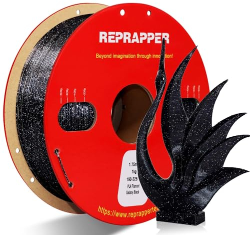 RepRapper PLA Filament 1.75 Glitter Black 3D Drucker Filament 1.75, Shiny Galaxy 1KG PLA1.75mm (2.2lbs), Sparkle Laser Series 3D Druck Filament für 3D Drucker, Galaxy Black