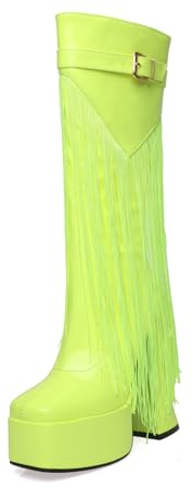 Stivali Lunghi 14Cm Moda Stivali Tacco Grosso Piattaforma Punta Quadrata Stivali Alti Tacchi Alti Taglie Forti da Donna Adatti per L'autunno E l'inverno,Verde,45 EU