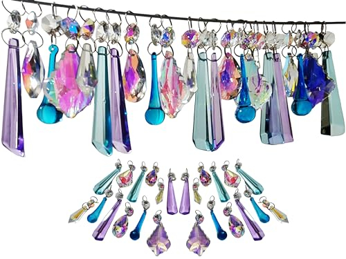 Kronleuchter Geschliffene Glaskristalle Tropfen Sets Perlen Licht Lampenteile Weihnachtsbaumschmuck Sonnenfänger (AB & Soft Pastell, Set von 24 Stück)