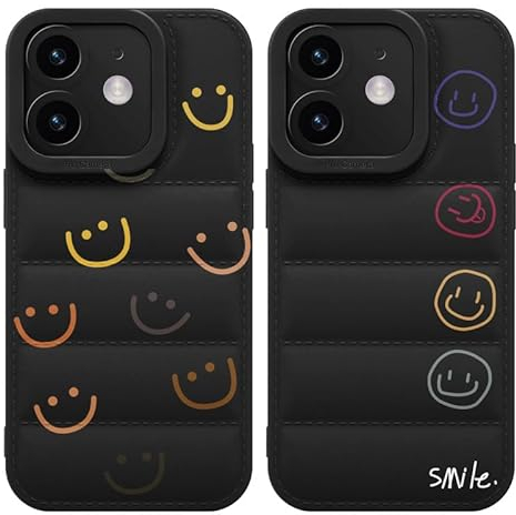 Yoedge 2 Stück Puffer Handyhülle für iPhone 11 6,1, Weiche TPU Silikon Aesthetic Handyhülle für Mädchen Frauen Design, Kratzfestes Stoßfest Bumper Schutzhülle für iPhone 11, Smiley Gesicht
