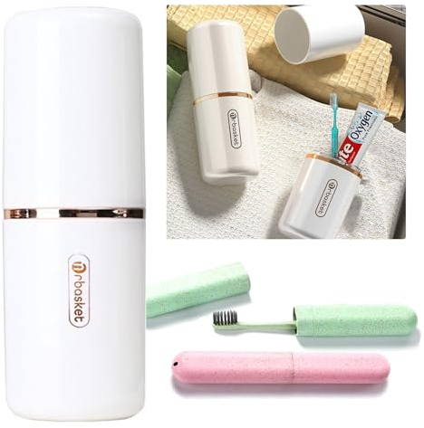 WASYPLSFOI Zahnputzbecher Zahnbürsten Zahnbürste Zahnpasta Etui Zahnbürstenhülle Zahnbürstenetui Kunststoff Reise Box Reiseetui Becher Set Travel Essentials, 1+2